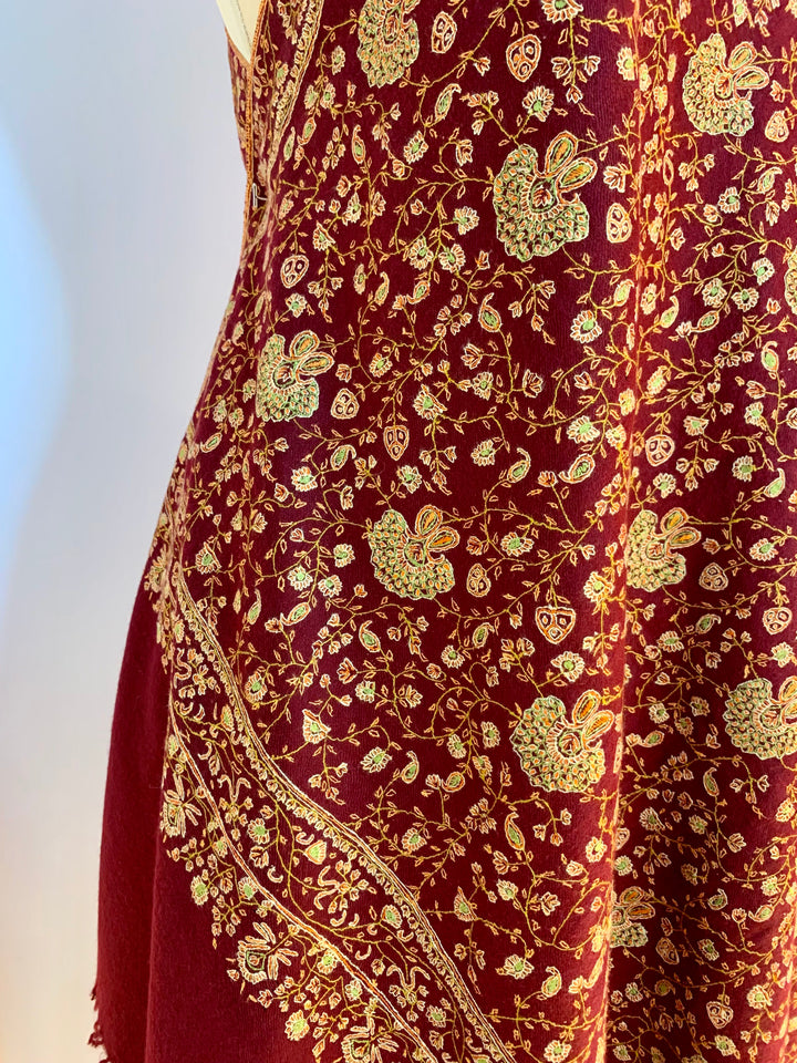 Taranum Maroon Pashmina Embroidered Shawl | House of Inaayat