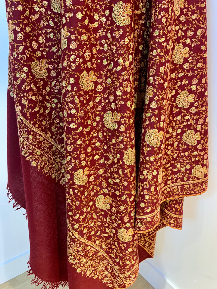 Taranum Maroon Pashmina Embroidered Shawl | House of Inaayat