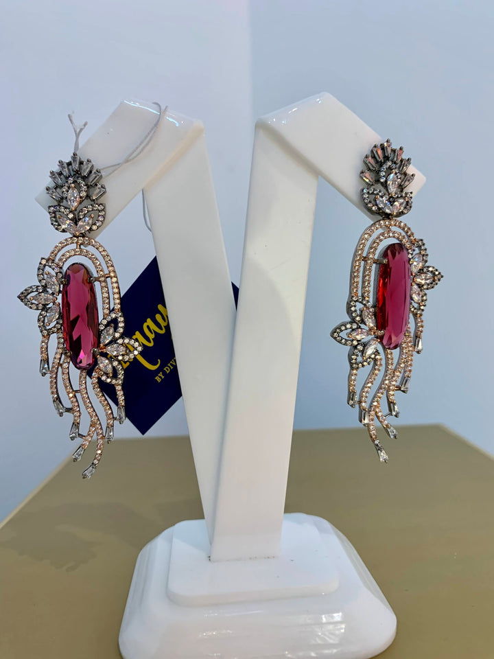 Zilafer Red and Silver Crystal Art Deco Earrings|Inaayat by Divya Taimni