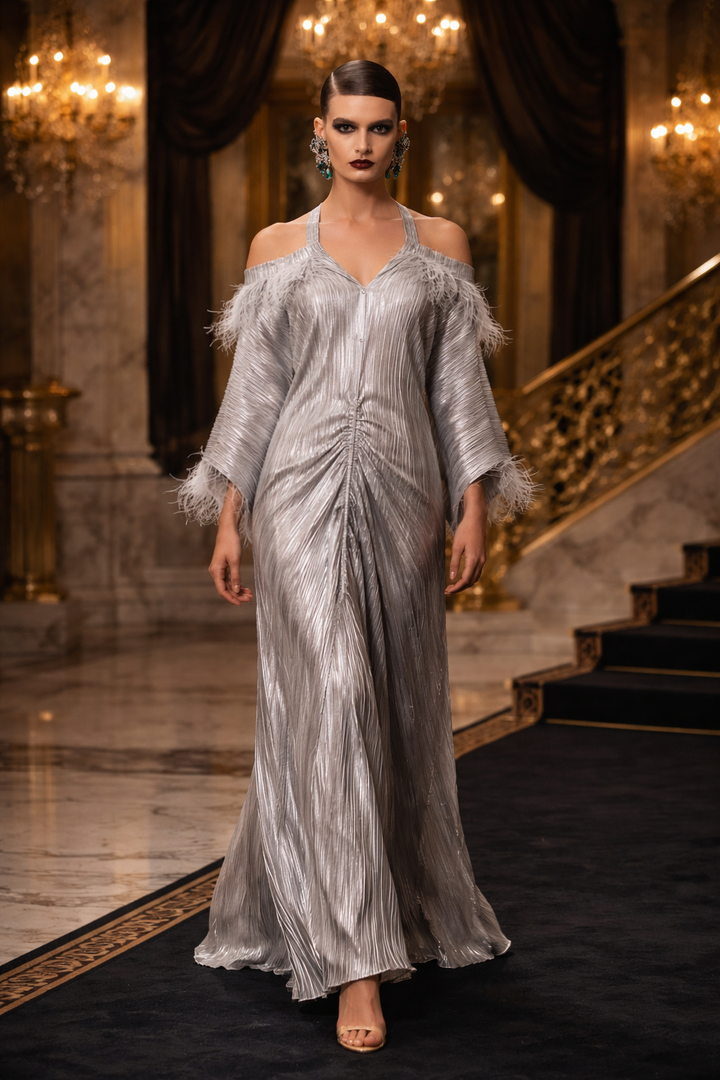 Silver Feather Evening Dress | Pria Kataria Puri