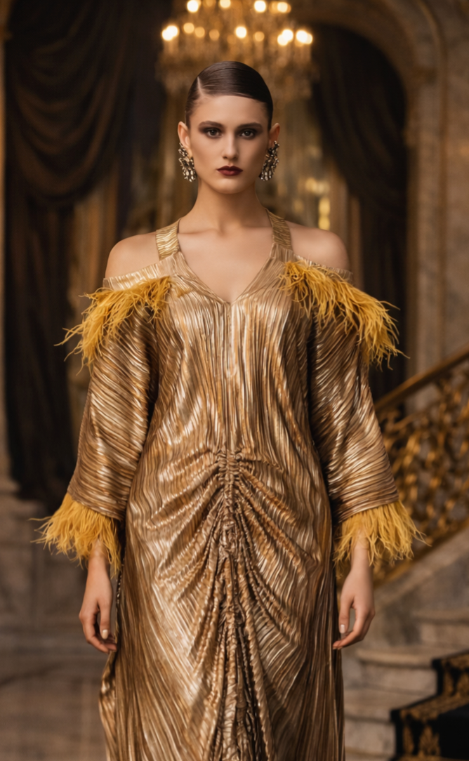 Golden Feather Evening Dress | Pria Kataaria Puri