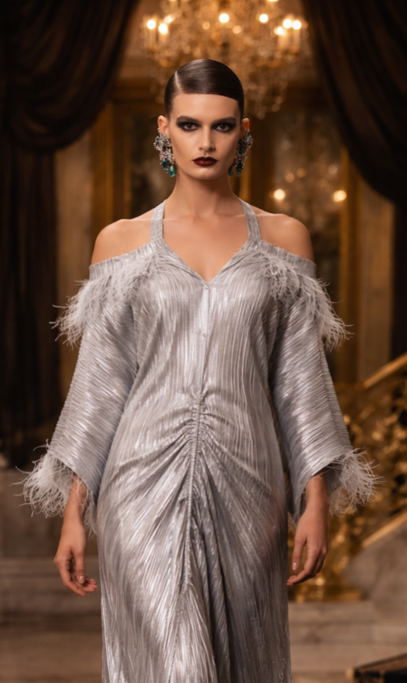 Silver Feather Evening Dress | Pria Kataria Puri