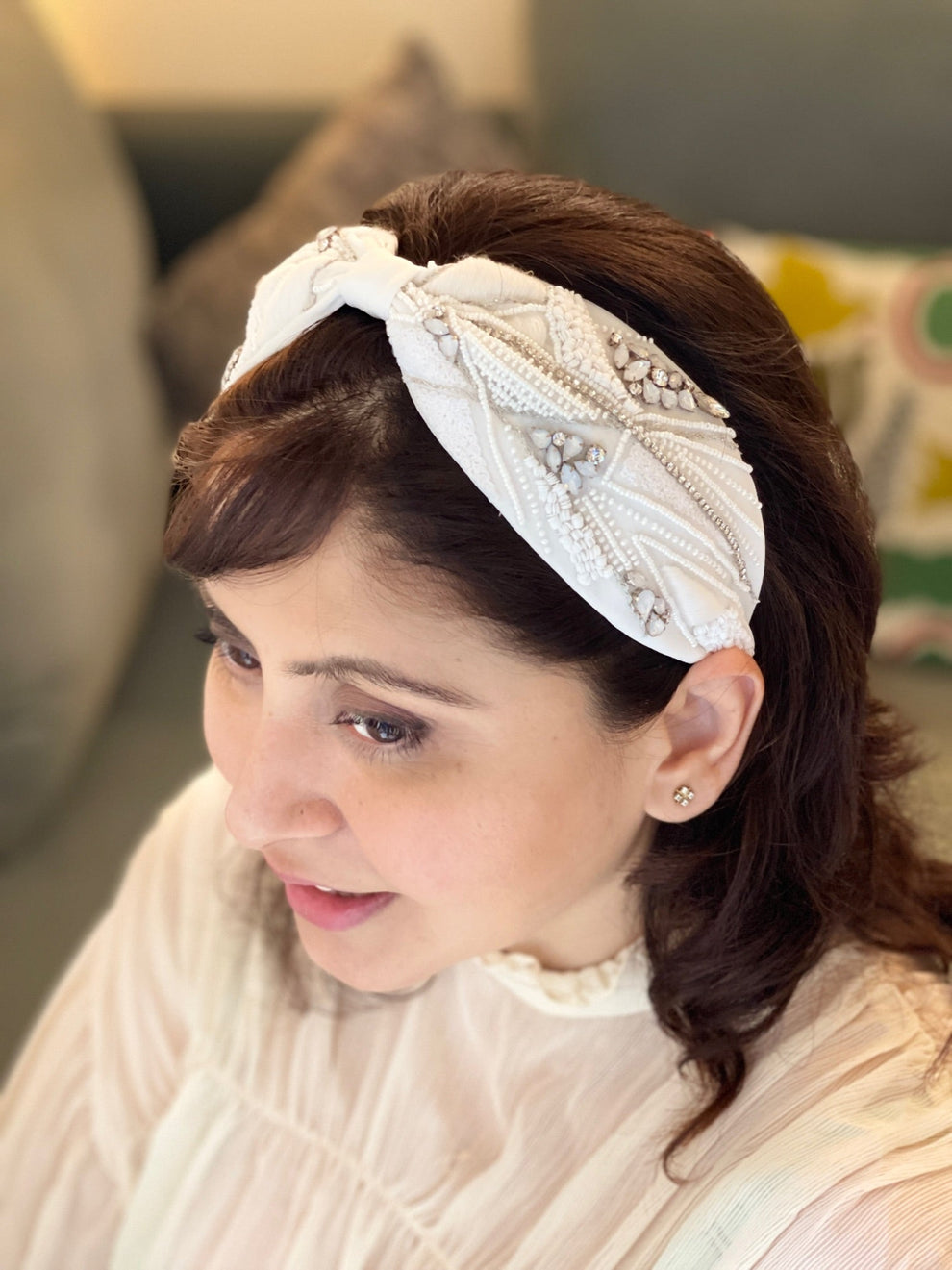 Peyton White Hand Embroidered Headband | Joey & Pooh