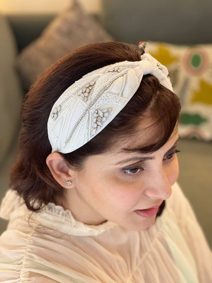 Peyton White Hand Embroidered Headband | Joey & Pooh