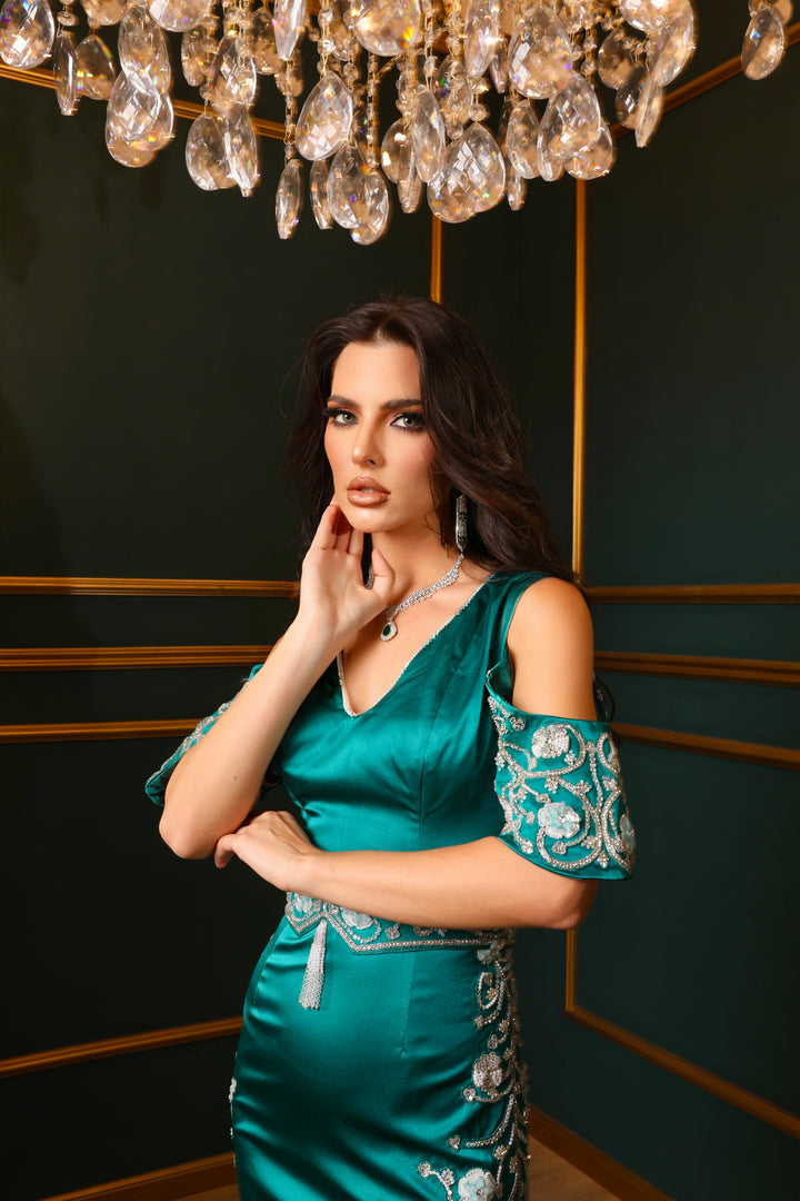 Rosina Jewel Green and Silver Crystal Earrings|Inaayat by Divya Taimni