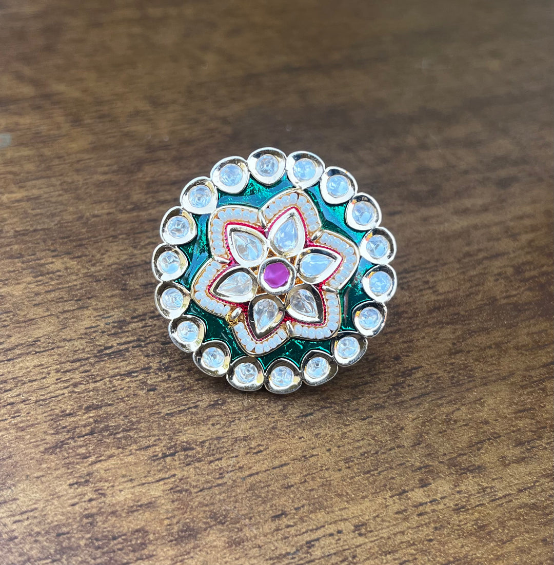 Red With Pearl Meenakari Adajustable Ring |Inaayat by Divya Taimni