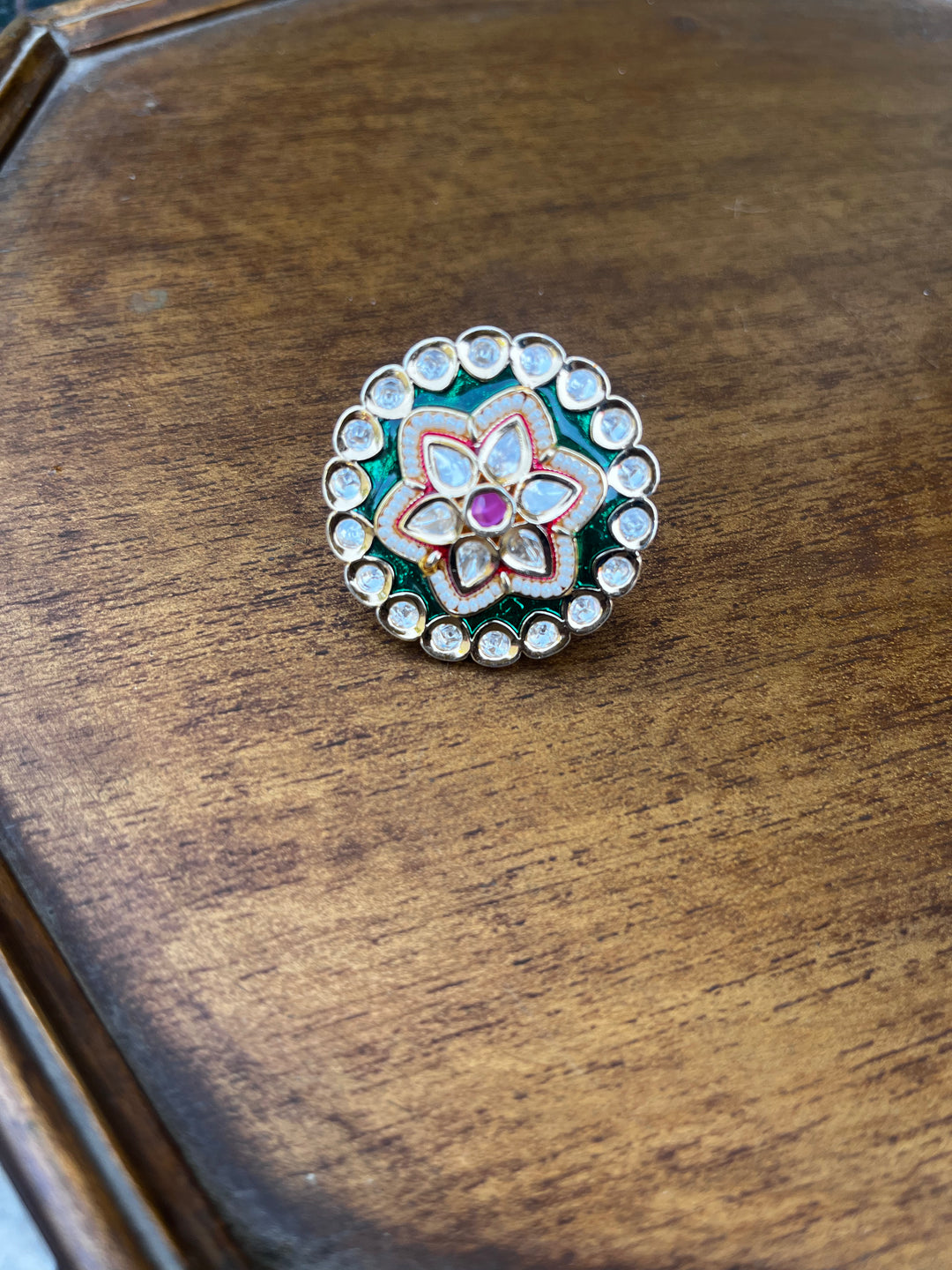 Red With Pearl Meenakari Adajustable Ring |Inaayat by Divya Taimni