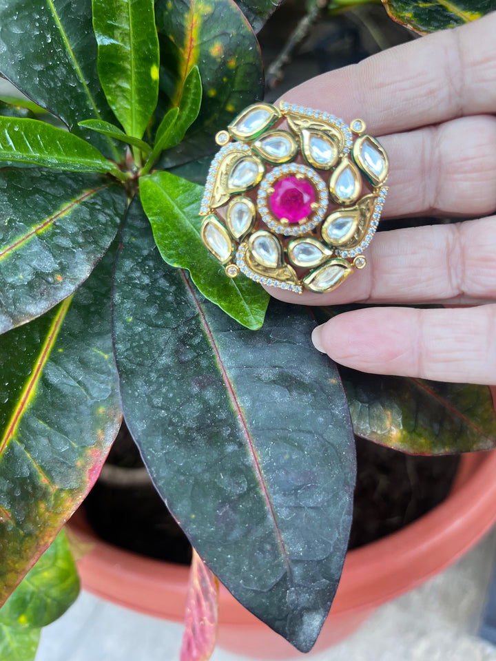 Kundan Adjustable Ring with a Ruby Red Center Stone |Inaayat by Divya Taimni