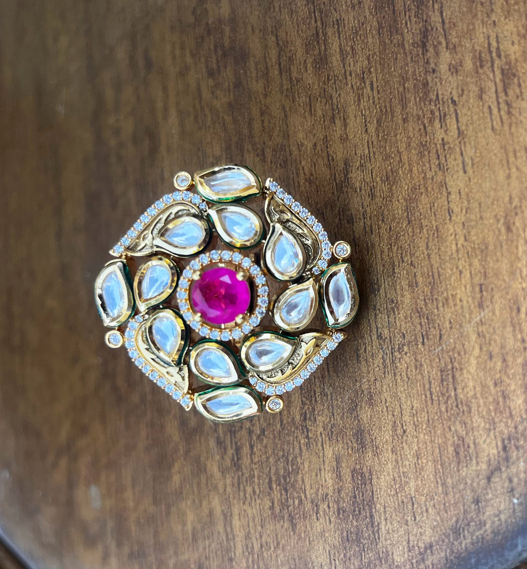 Kundan Adjustable Ring with a Ruby Red Center Stone |Inaayat by Divya Taimni
