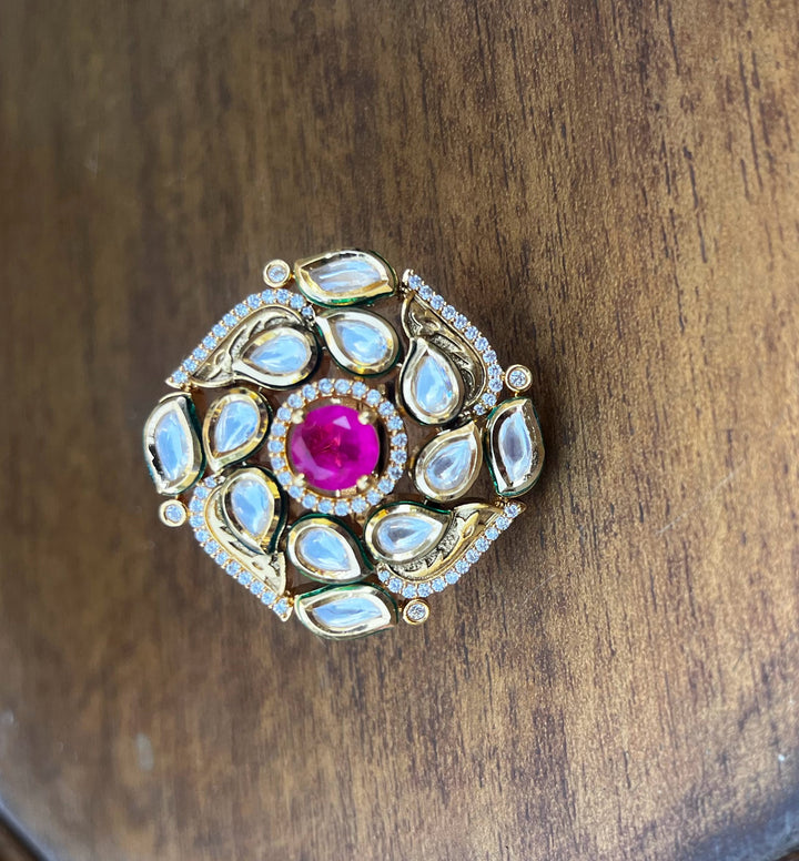 Kundan Adjustable Ring with a Ruby Red Center Stone |Inaayat by Divya Taimni