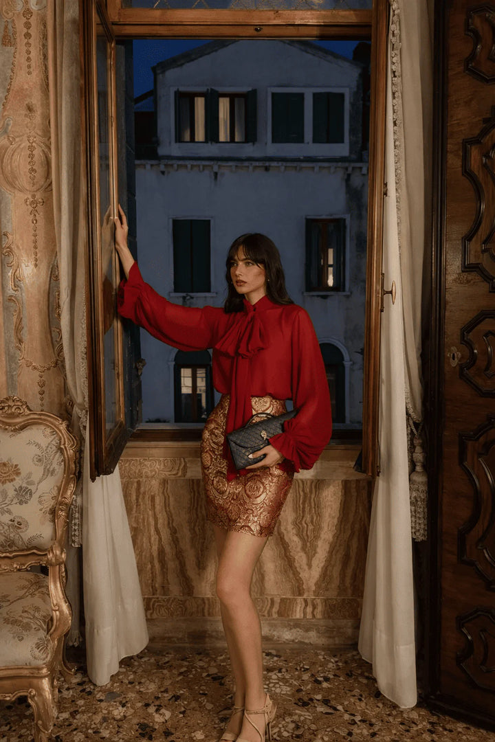 Monroe Red Georgette Blouse | Duchess Kumari