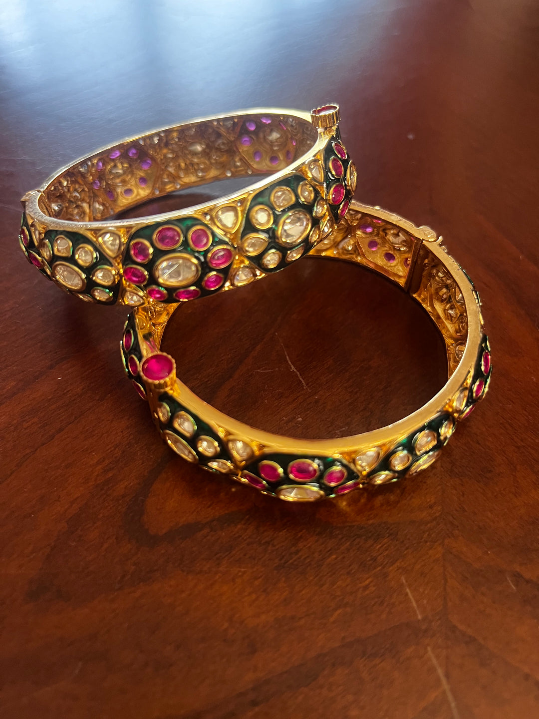 The Lorina "Pink and Green Flower Bracelet Set (Set of 2)| House of Inaayat