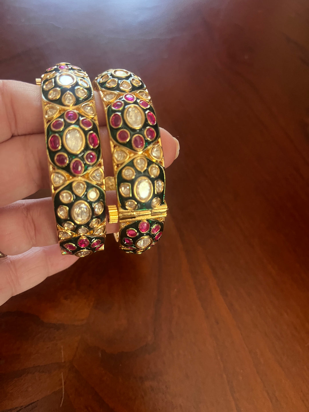 The Lorina "Pink and Green Flower Bracelet Set (Set of 2)| House of Inaayat