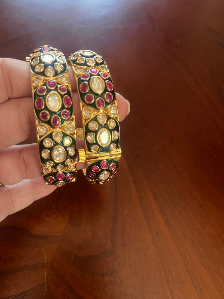 The Lorina "Pink and Green Flower Bracelet Set (Set of 2)| House of Inaayat