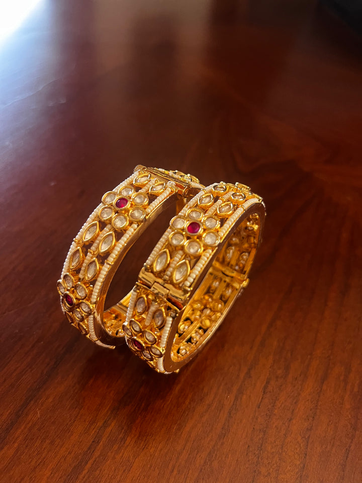 The Lorina Floral Polki Bangles Set of 2  | House of Inaayat