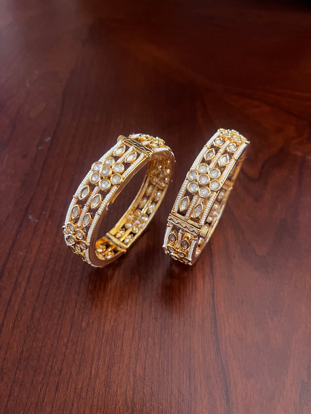 The Lorina Floral Polki Bangles Set of 2  | House of Inaayat