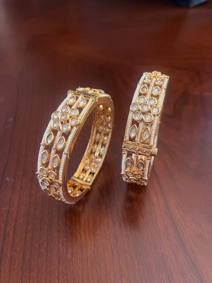 The Lorina Floral Polki Bangles Set of 2  | House of Inaayat