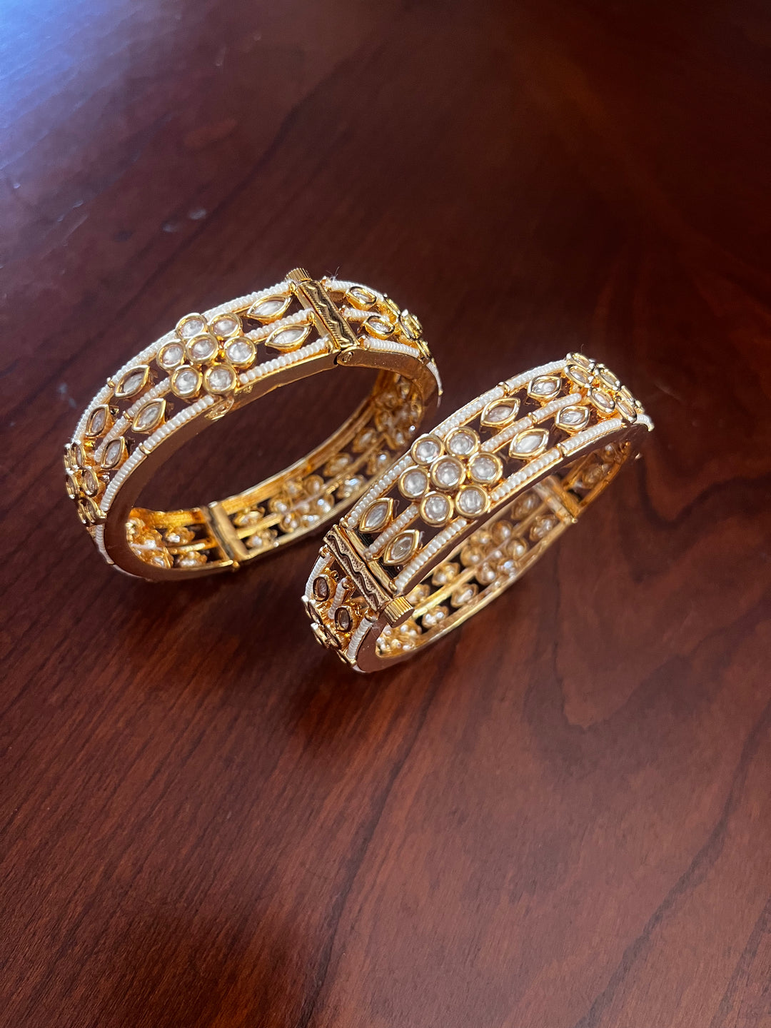 The Lorina Floral Polki Bangles Set of 2  | House of Inaayat