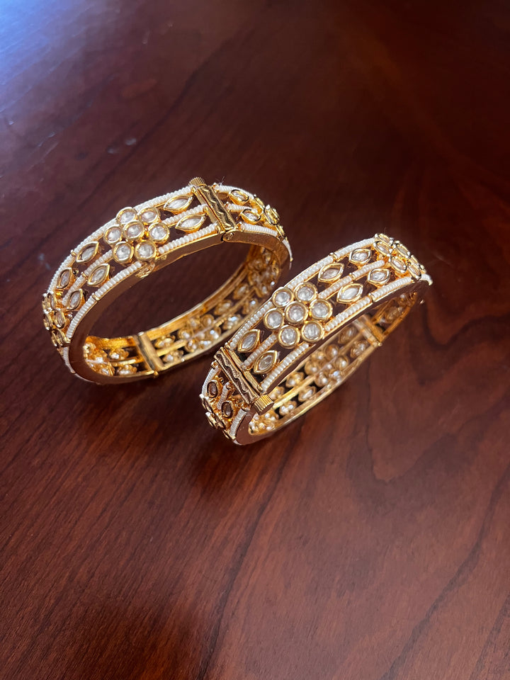 The Lorina Floral Polki Bangles Set of 2  | House of Inaayat