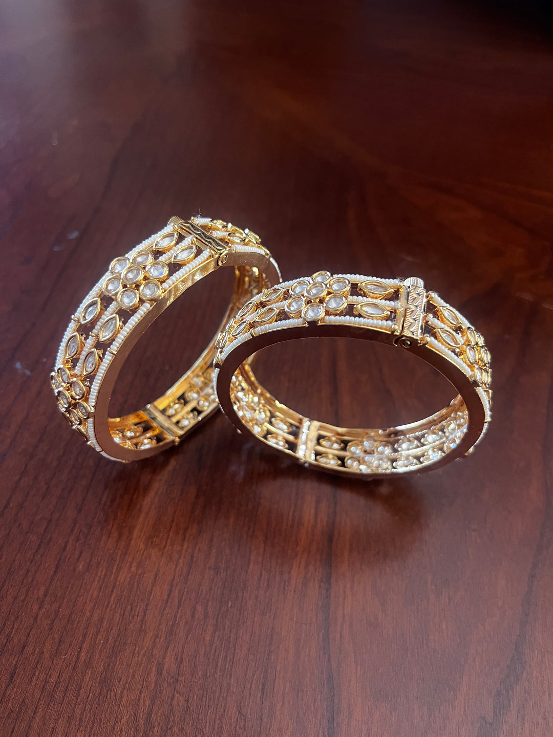 The Lorina Floral Polki Bangles Set of 2  | House of Inaayat