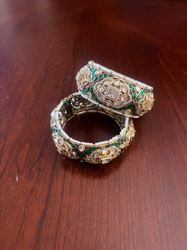 The Lorina "Golden with Emerald Green Wedding Flower Bracelet Set (Set of 2)|Inaayat by Divya Taimni