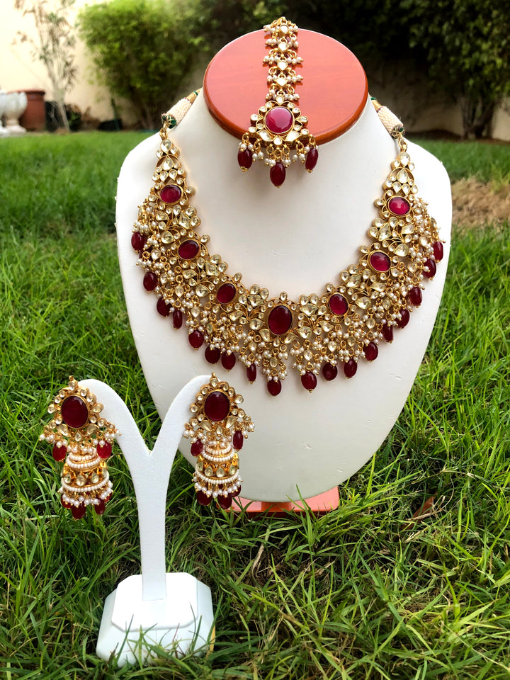 Meher Ruby Necklace and Earrings Kundan Set|Inaayat by Divya Taimni