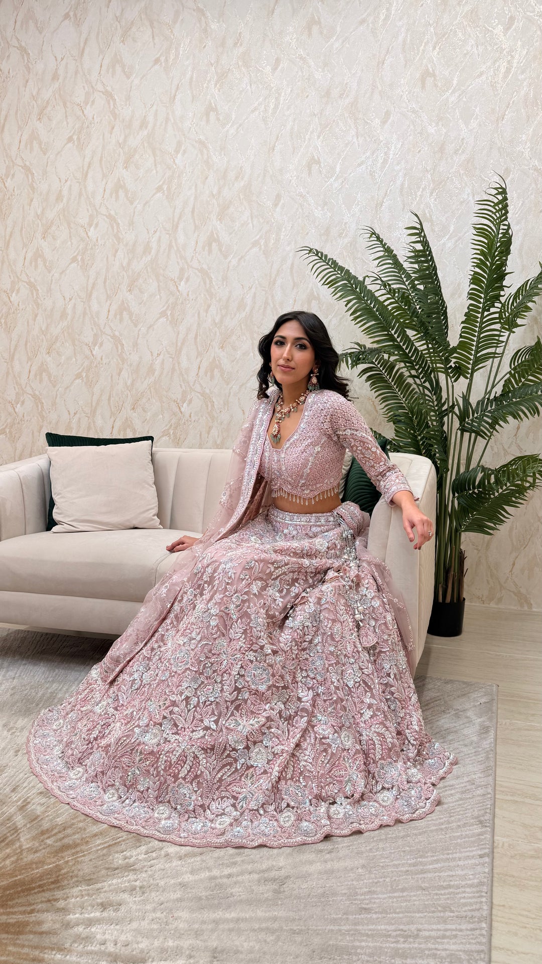 Shagun Pink Floral Ornately Beaded Sequins Lehenga Set |Inaayat by Divya Taimni