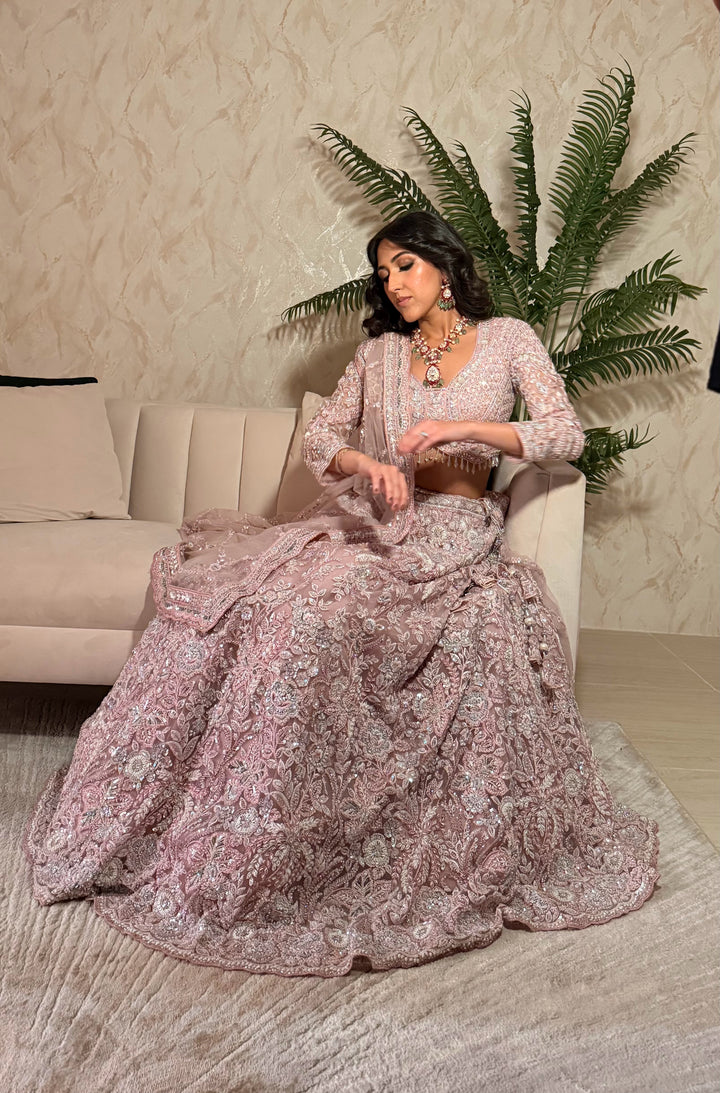 Shagun Pink Floral Ornately Beaded Sequins Lehenga Set |Inaayat by Divya Taimni