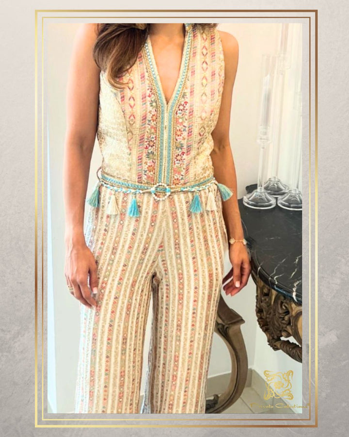Cream Gota Sleeveless Jumpsuit | Private Collections