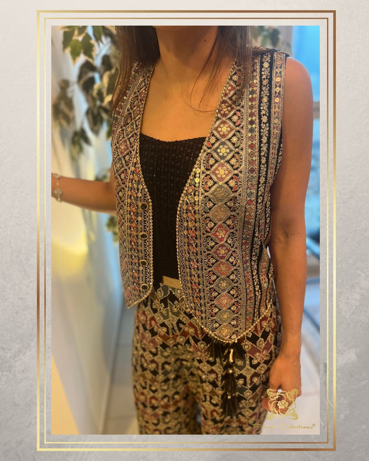 Black Gota Embellished Waistcoat set | Private Collections
