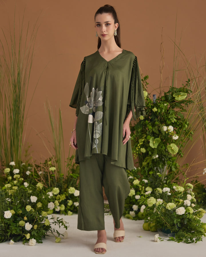 Modal Cotton Flower Printed Co-ord Set With Fringes | Essence by Monika