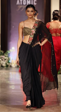 Black Pre-Draped Embroidered Saree | Basanti Kapde Aur Koffee