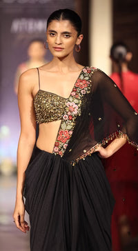 Black Pre-Draped Embroidered Saree | Basanti Kapde Aur Koffee