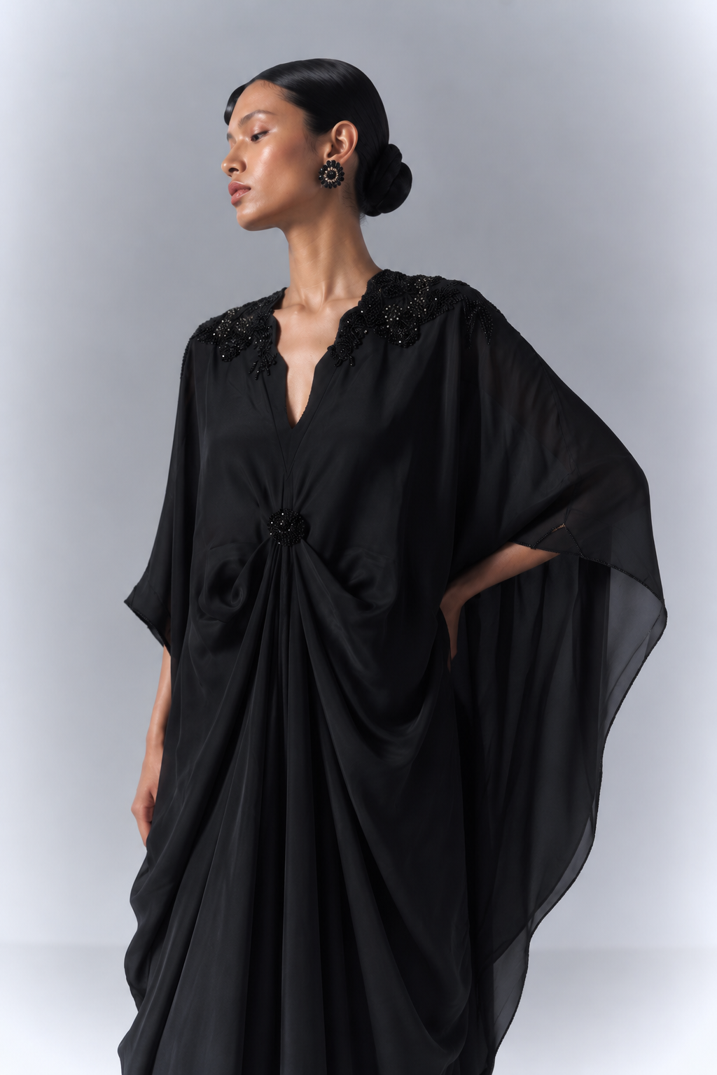 Black Draped Kaftan|VARUN BAHL