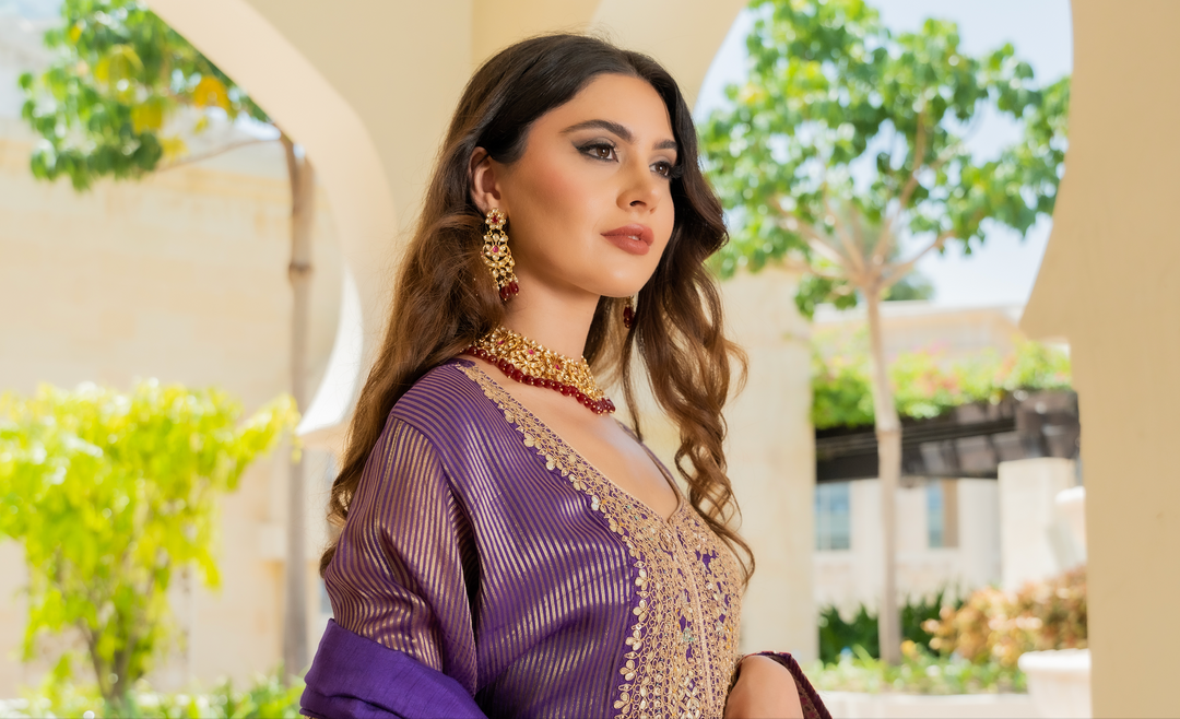 Meghna Floral Gold Kundan Polki Diamond and Ruby Necklace and Earrings Destination Jewelry Set