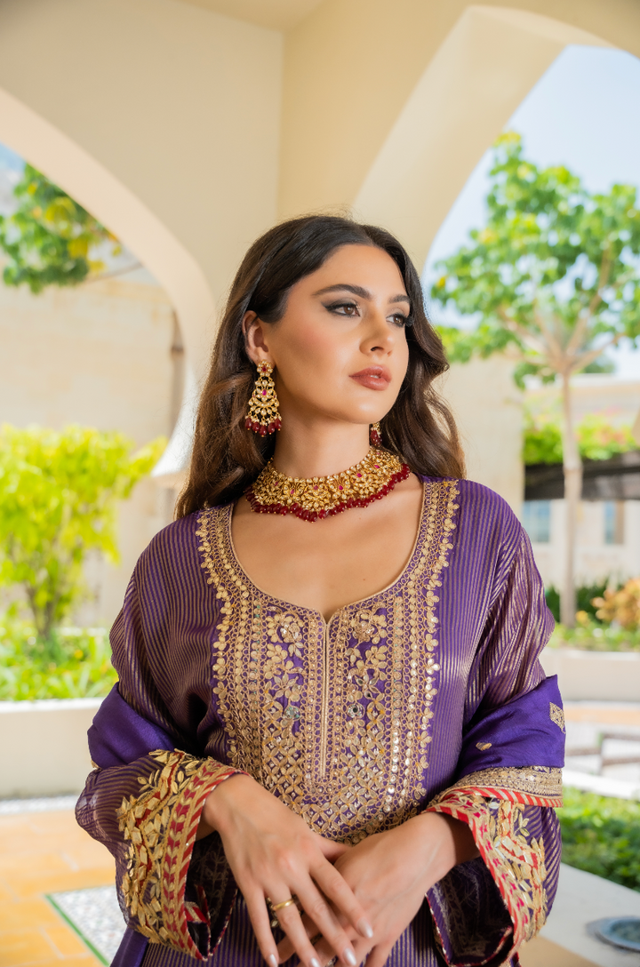 Meghna Floral Gold Kundan Polki Diamond and Ruby Necklace and Earrings Destination Jewelry Set