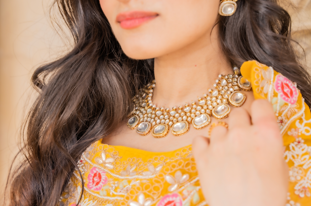 Kashish Imitation Polki Diamond Kundan Necklace and Earrings Set|Inaayat by Divya Taimni