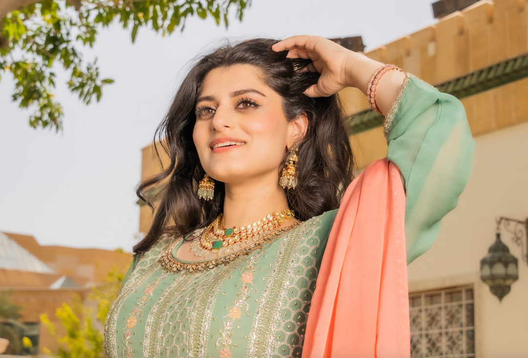 Kavya Double-Strand Kundan Polki Diamond, Ruby Red and Jade Green Necklace and Earrings Set|Inaayat by Divya Taimni