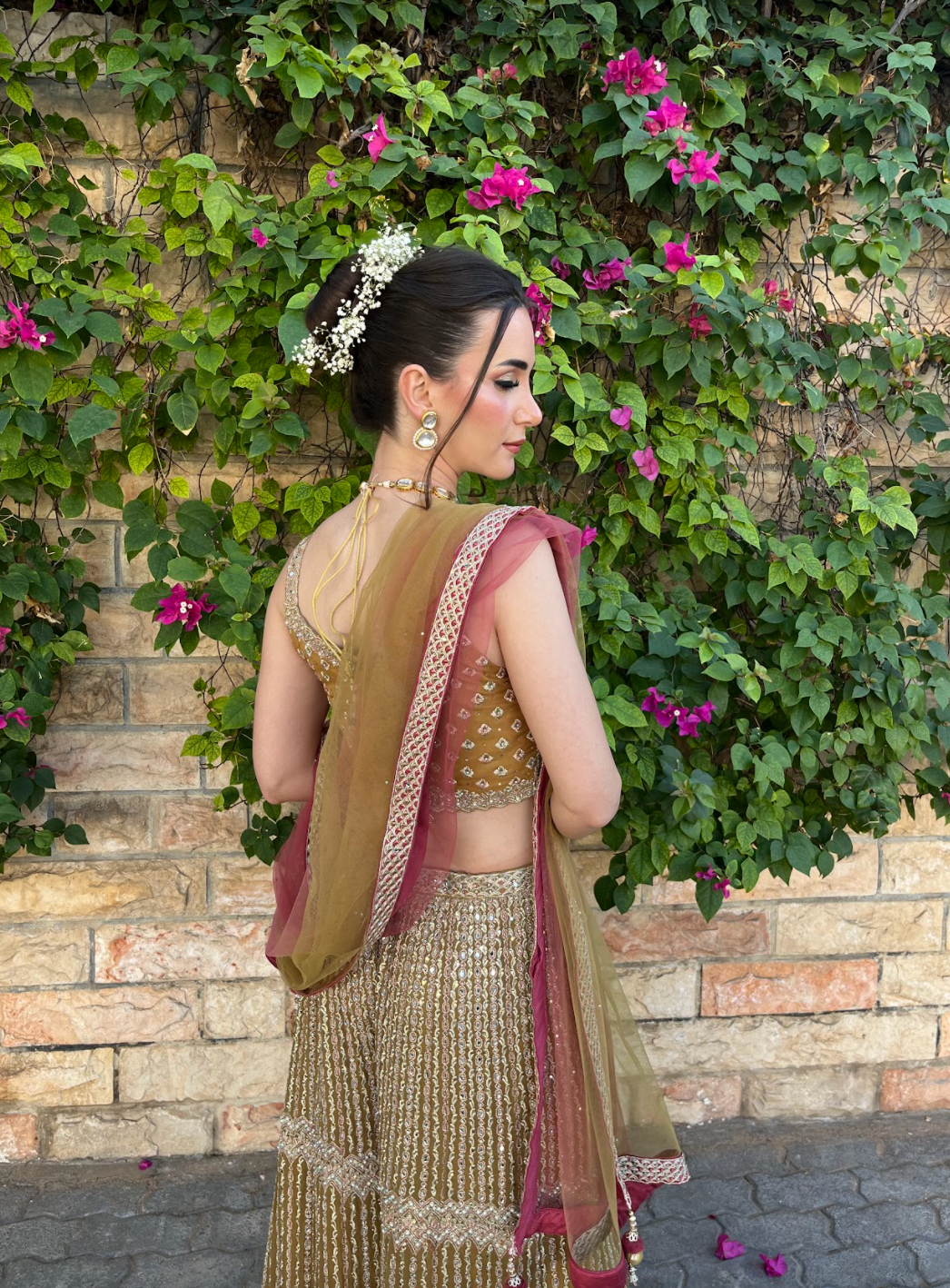 Zainab Gold, Lime and Pink Zari Work Beaded Bridal Sharara Set | Inaayat by Divya Taimni