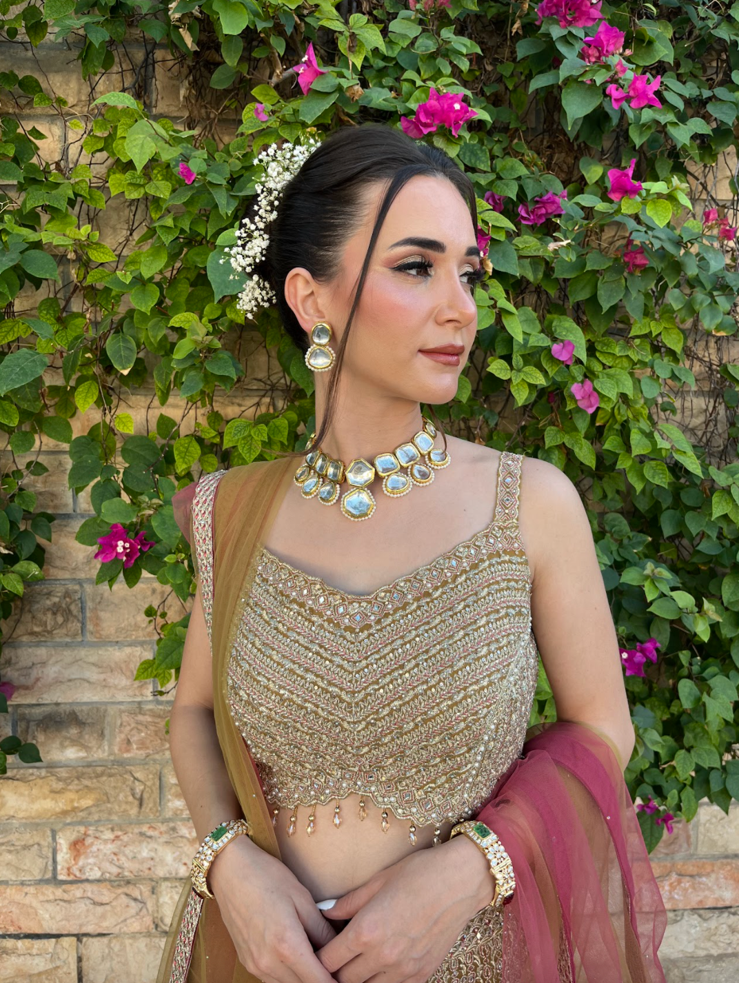 Zainab Gold, Lime and Pink Zari Work Beaded Bridal Sharara Set | Inaayat by Divya Taimni
