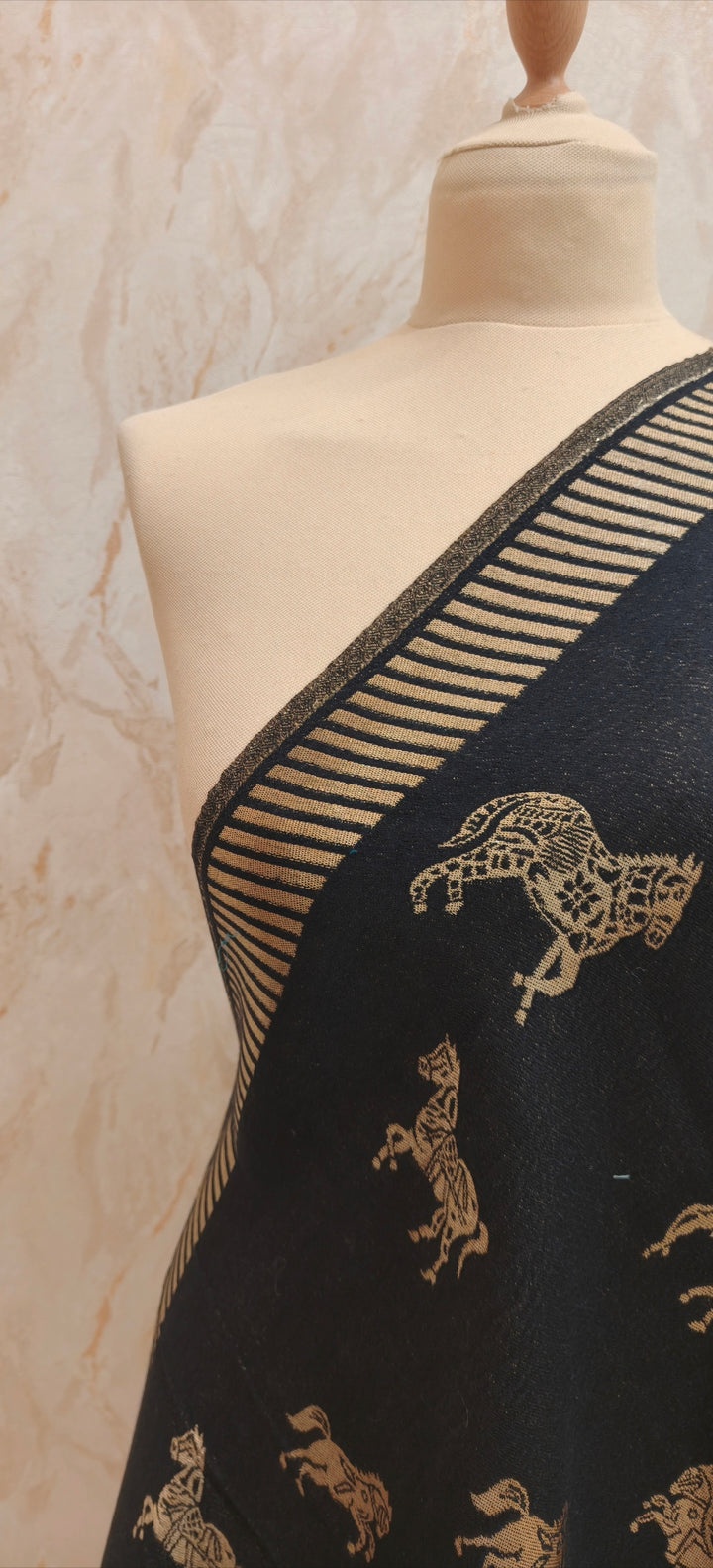 Black Cashmere Horse Scarf |House of Inaayat