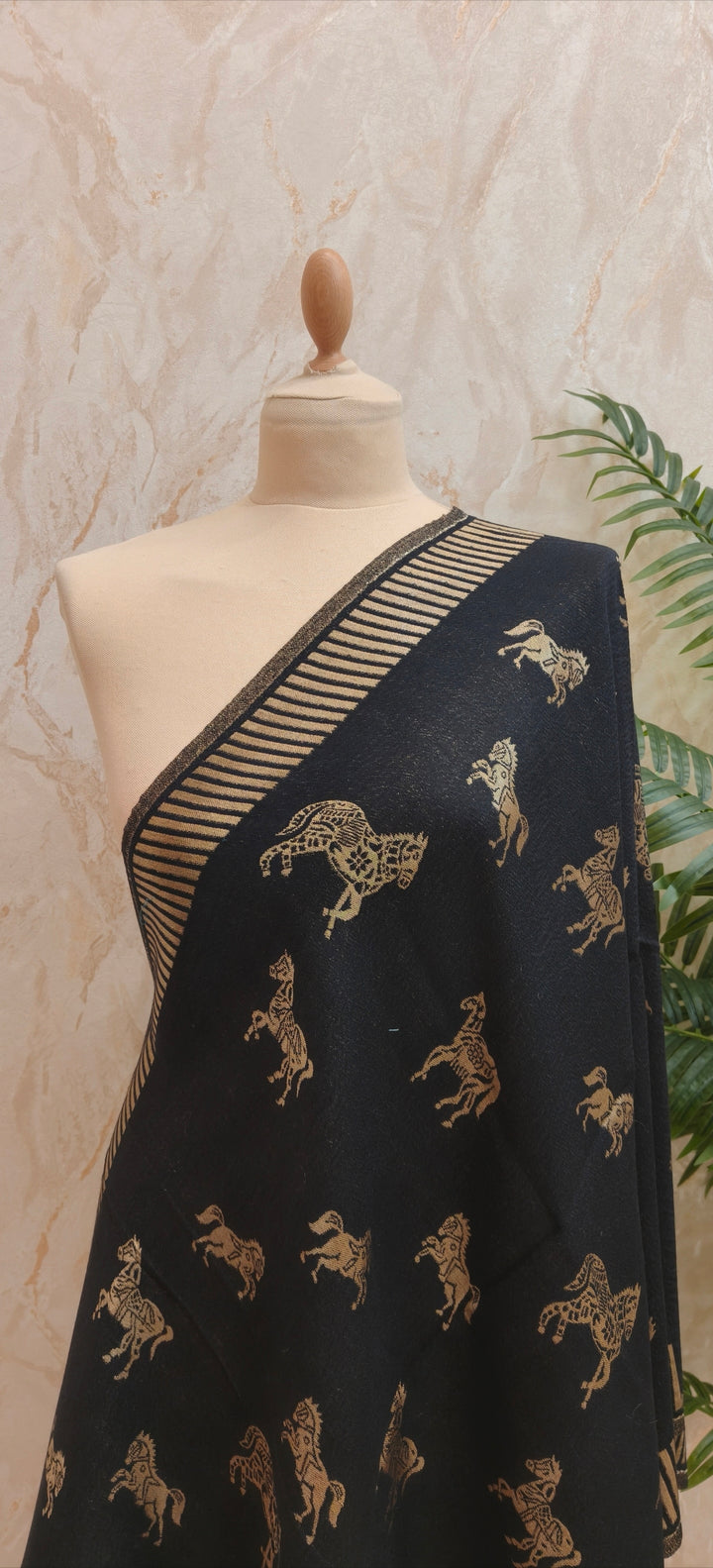 Black Cashmere Horse Scarf |House of Inaayat