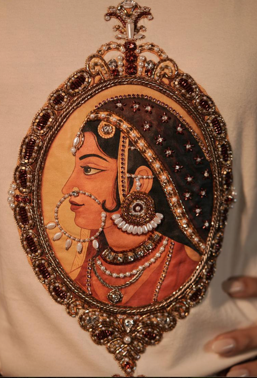 White Embroidered Padmini Miniature Designer T-Shirt | Duchess Kumari
