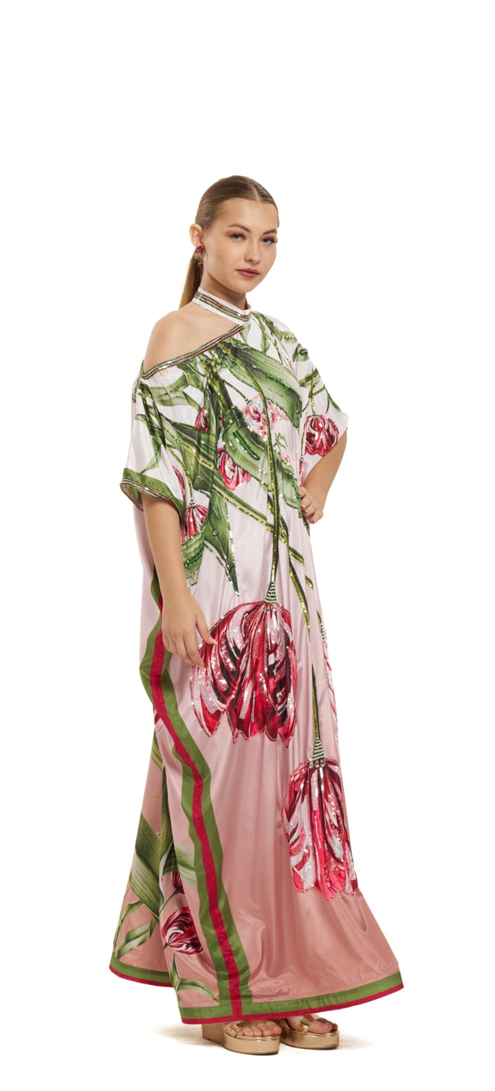Blush Botanical One-Shoulder Kaftan | Pria Kataaria Puri
