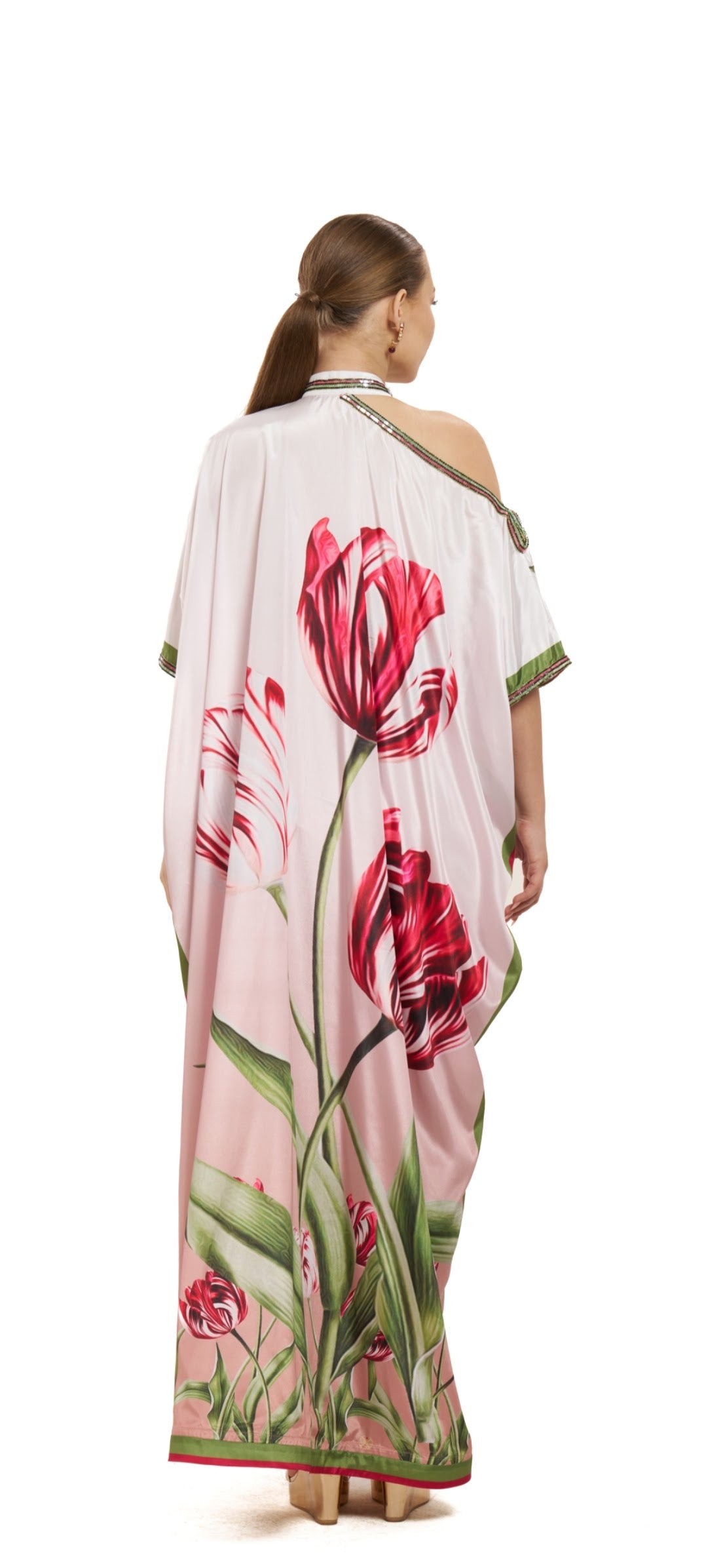 Blush Botanical One-Shoulder Kaftan | Pria Kataaria Puri