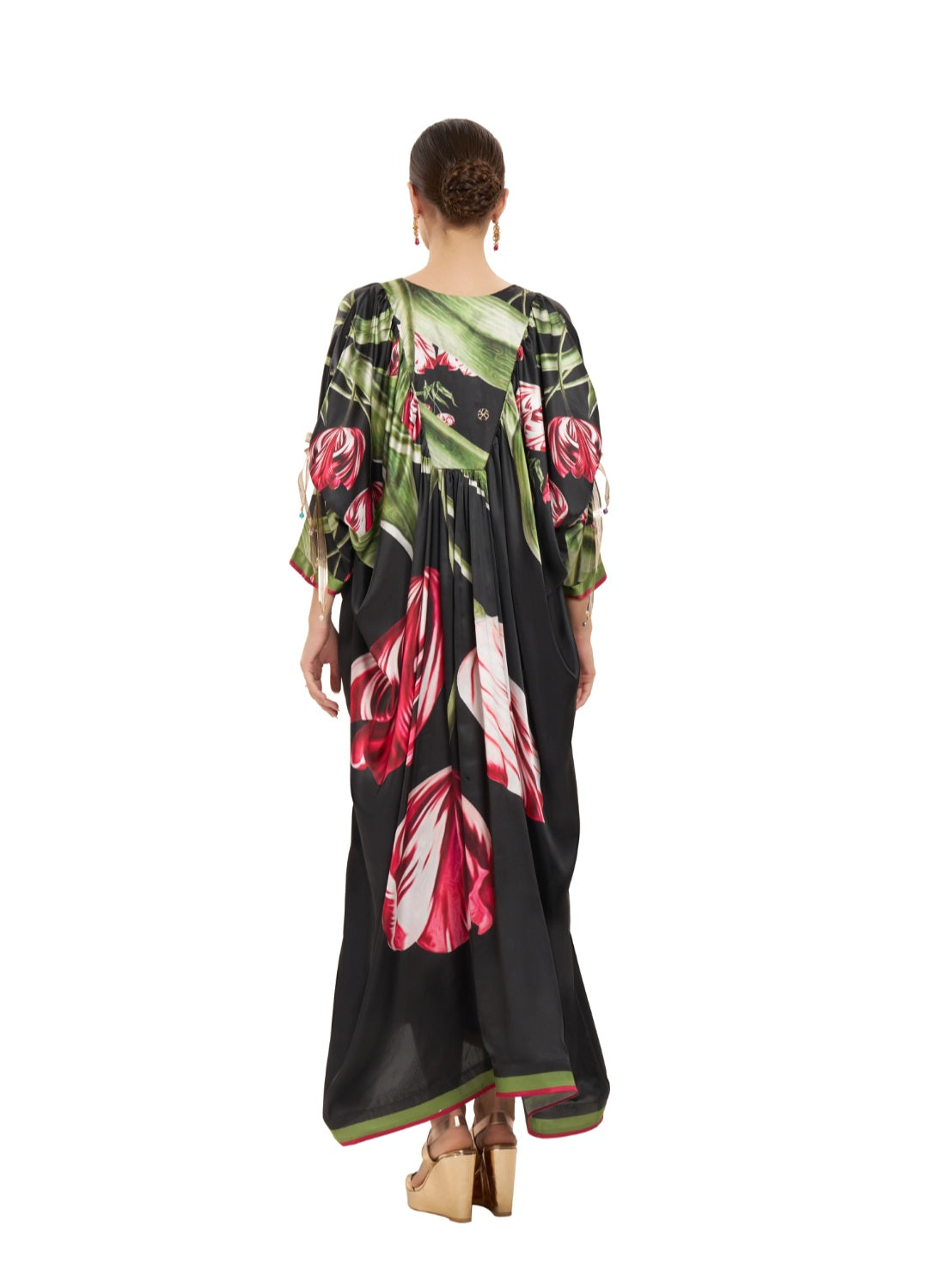 Black Midnight Tulip Crepe Kaftan | Pria Kataaria Puri