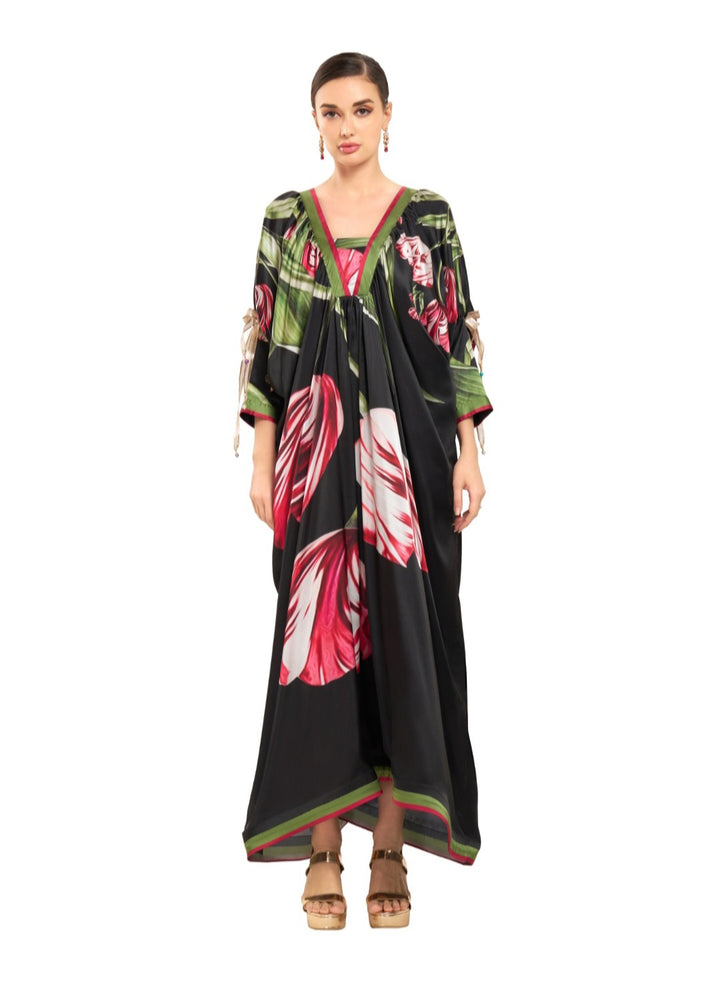 Black Midnight Tulip Crepe Kaftan | Pria Kataaria Puri