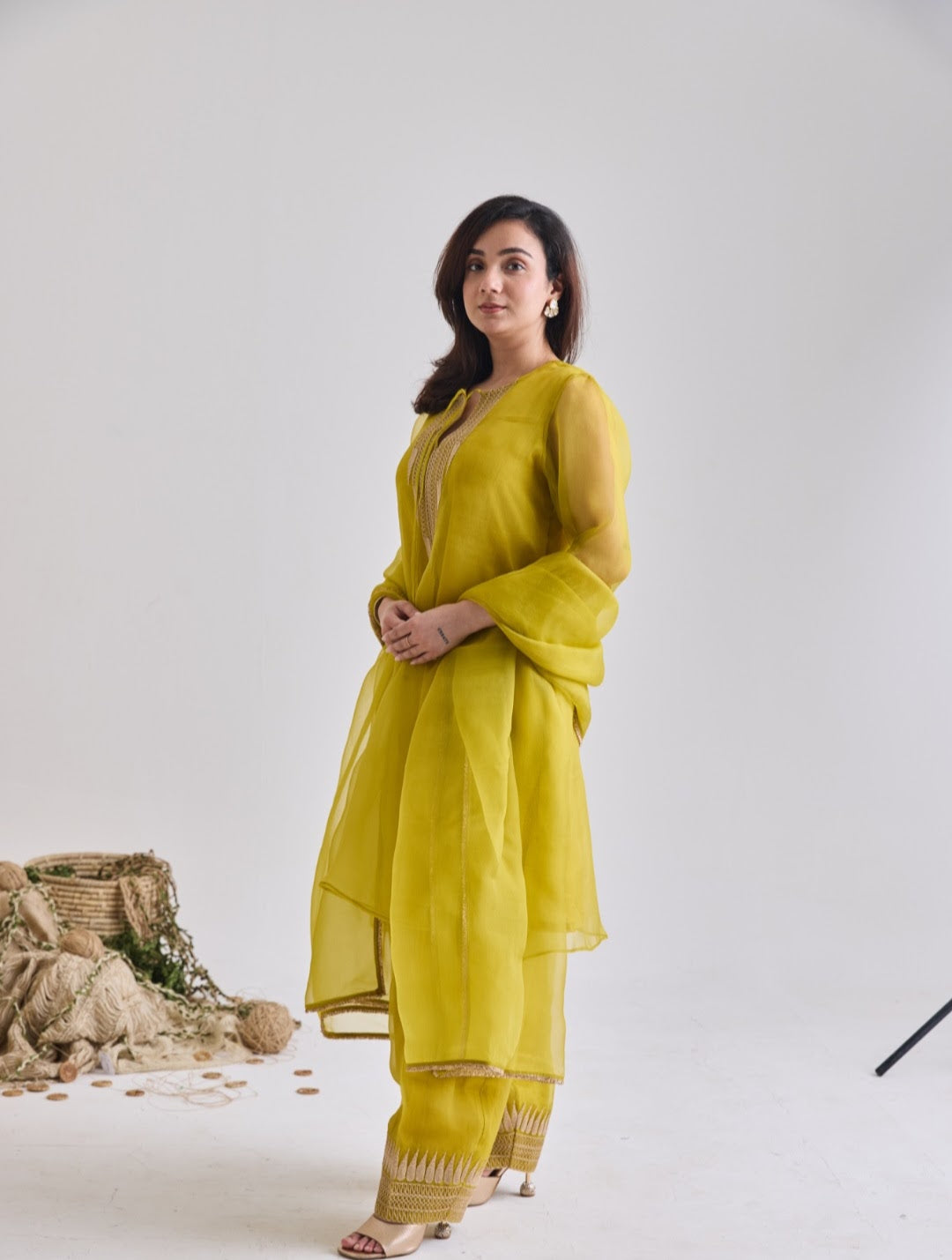 Temple Motif Zari Organza Set | Essence by Monika