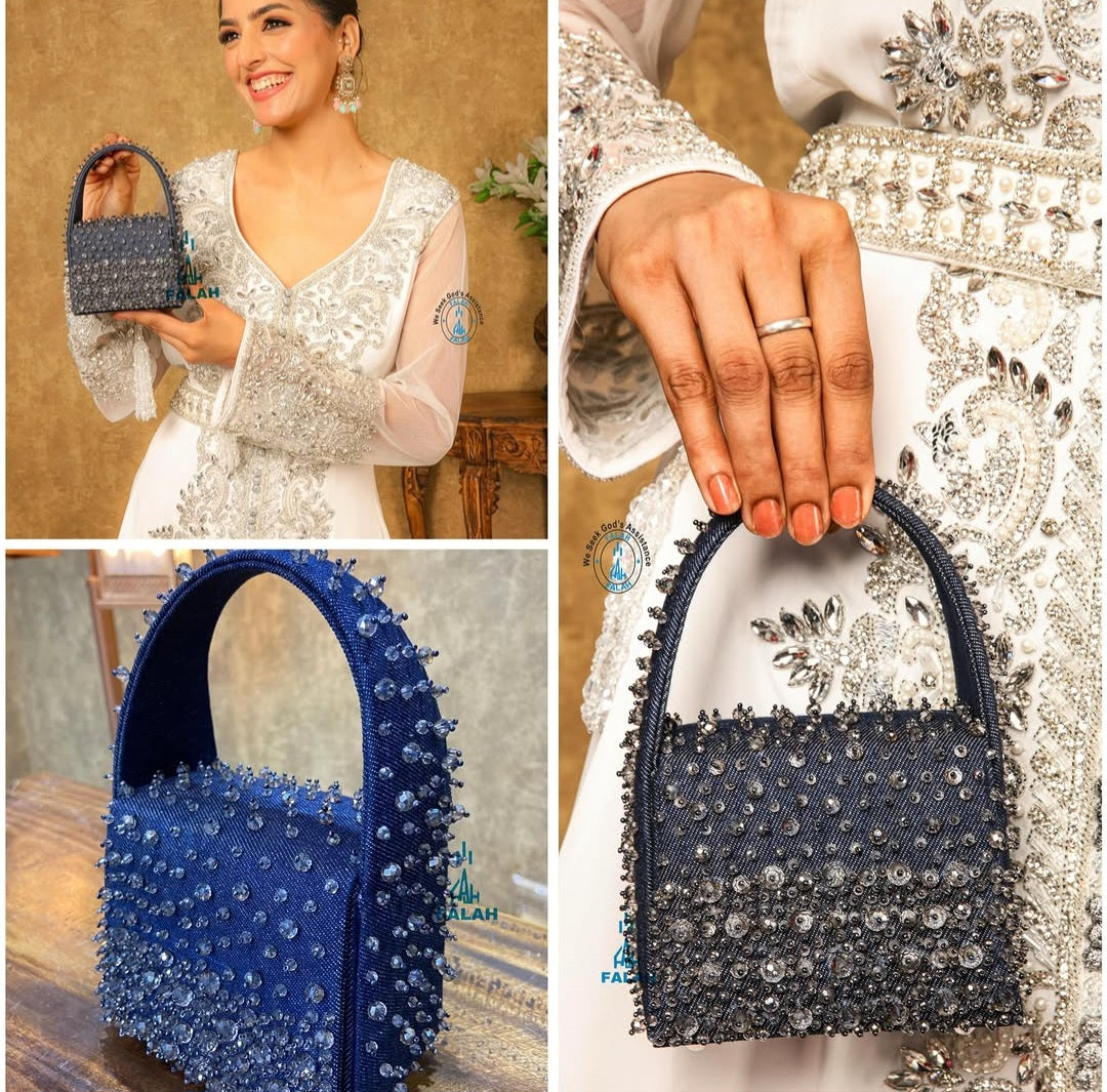 Embellished Denim Top-Handle Handbag| Al Falah