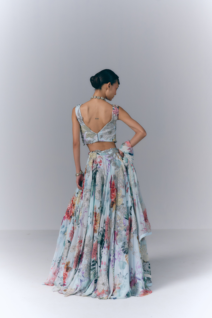 Ivory Aqua Bloom Lehenga Set |VARUN BAHL